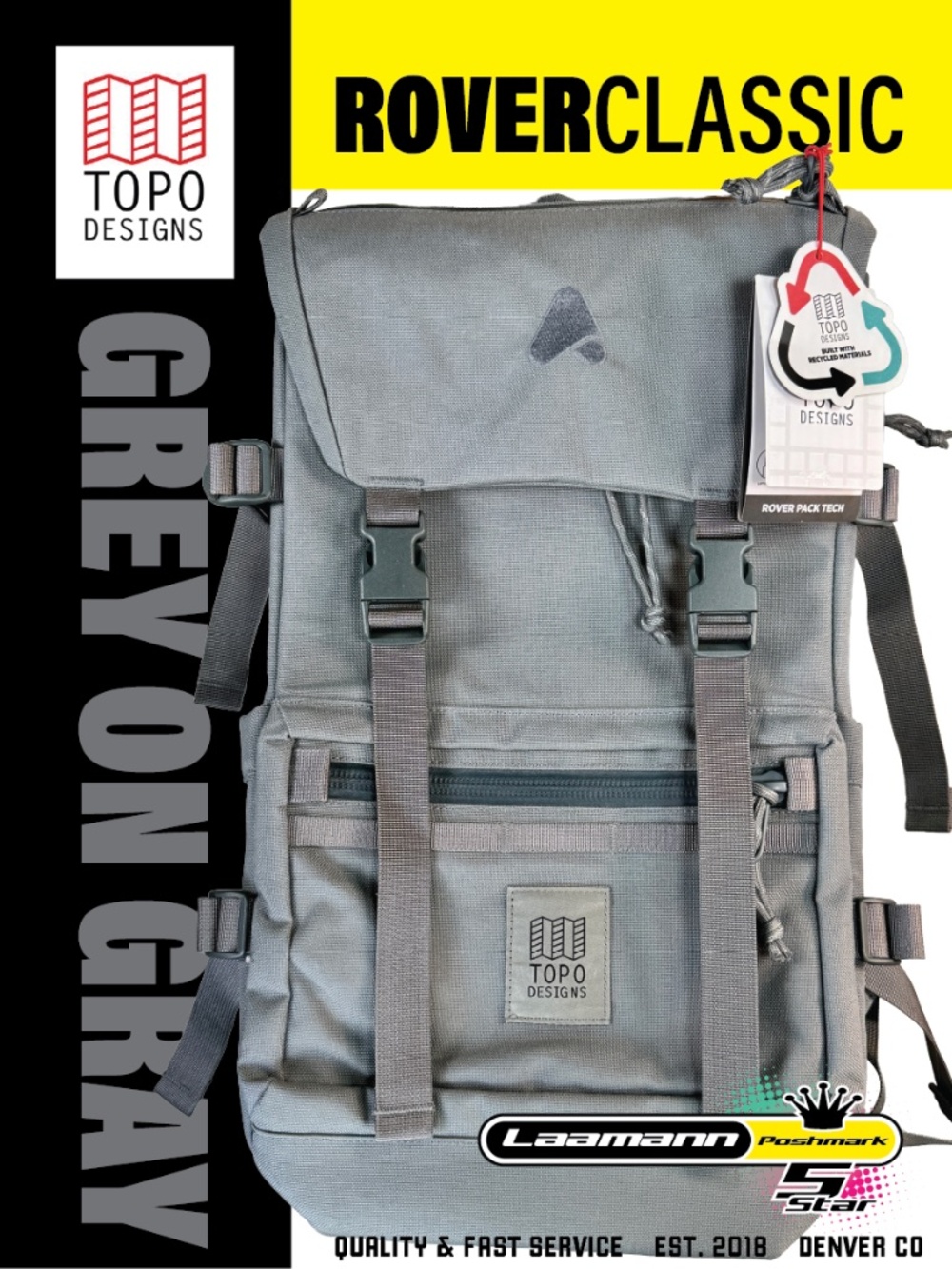 TOPO DESIGN®  |  20L ROVER™ BACKPACK |  GRAY ON GRAY  |  NEW W/ TAGS  |